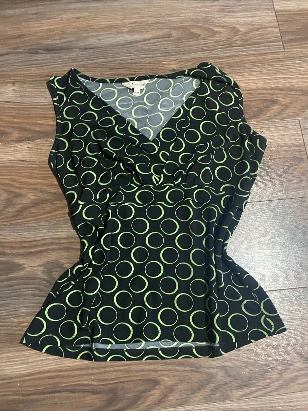 Jessica Black Sleeveless Top with Lime Green Circle Print